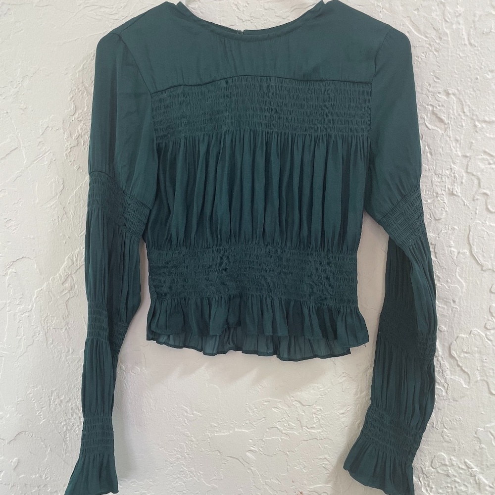 Emerald green silk bell sleeve top
